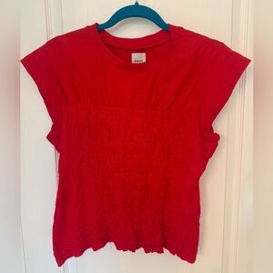 Maeve Smocked Red Short Sleeve Top
